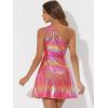 imageAllegra K Sparkle Dress for Womens Disco Party One Shoulder Sleeveless Holographic Metallic DressesHolographic Pink