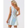 imageAllegra K Sparkle Dress for Womens Disco Party One Shoulder Sleeveless Holographic Metallic DressesSilver