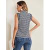 imageAllegra K Womens Bow Tie Neck Blouse Vintage Ruffle Sleeveless Gingham Plaid ShirtDark Blue