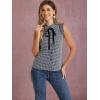 imageAllegra K Womens Bow Tie Neck Blouse Vintage Ruffle Sleeveless Gingham Plaid ShirtDark Blue