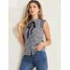 imageAllegra K Womens Bow Tie Neck Blouse Vintage Ruffle Sleeveless Gingham Plaid ShirtDark Blue