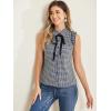 imageAllegra K Womens Bow Tie Neck Blouse Vintage Ruffle Sleeveless Gingham Plaid ShirtDark Blue