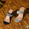 imageAllegra K Womens Rhinestones Heel Dual Clear Strap Chunky Heels Slide SandalsSilver