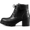 imageAllegra K Womens Round Toe Chunky Heel Lace Up Zipper Combat BootsBlack