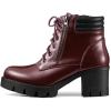 imageAllegra K Womens Round Toe Chunky Heel Lace Up Zipper Combat BootsBurgundy