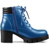 imageAllegra K Womens Round Toe Chunky Heel Lace Up Zipper Combat BootsDark Blue