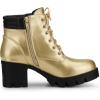 imageAllegra K Womens Round Toe Chunky Heel Lace Up Zipper Combat BootsGold