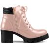 imageAllegra K Womens Round Toe Chunky Heel Lace Up Zipper Combat BootsPink