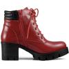 imageAllegra K Womens Round Toe Chunky Heel Lace Up Zipper Combat BootsRed