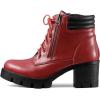 imageAllegra K Womens Round Toe Chunky Heel Lace Up Zipper Combat BootsRed