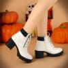 imageAllegra K Womens Round Toe Chunky Heel Lace Up Zipper Combat BootsWhite