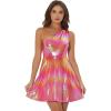 imageAllegra K Sparkle Dress for Womens Disco Party One Shoulder Sleeveless Holographic Metallic DressesHolographic Pink