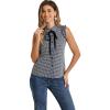 imageAllegra K Womens Bow Tie Neck Blouse Vintage Ruffle Sleeveless Gingham Plaid ShirtDark Blue