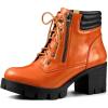 imageAllegra K Womens Round Toe Chunky Heel Lace Up Zipper Combat BootsOrange