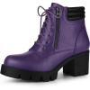 imageAllegra K Womens Round Toe Chunky Heel Lace Up Zipper Combat BootsPurple