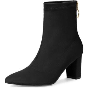 imageAllegra K Womens Pointed Toe Zipper Chunky Heels Ankle BootsBlack