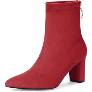 imageAllegra K Womens Pointed Toe Zipper Chunky Heels Ankle BootsRed