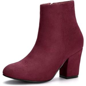 imageAllegra K Womens Round Toe Side Zip Chunky Heel Ankle BootsBurgundy