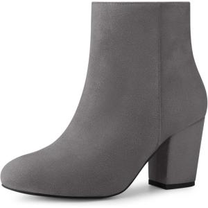 imageAllegra K Womens Round Toe Side Zip Chunky Heel Ankle BootsGrey