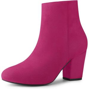 imageAllegra K Womens Round Toe Side Zip Chunky Heel Ankle BootsHot Pink