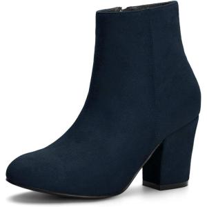 imageAllegra K Womens Round Toe Side Zip Chunky Heel Ankle BootsNavy Blue