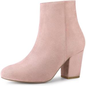 imageAllegra K Womens Round Toe Side Zip Chunky Heel Ankle BootsPink