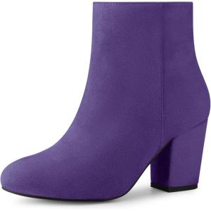 imageAllegra K Womens Round Toe Side Zip Chunky Heel Ankle BootsPurple