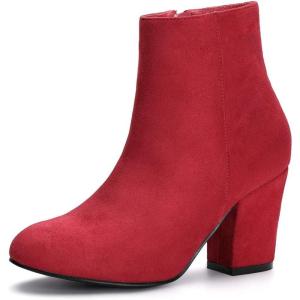 imageAllegra K Womens Round Toe Side Zip Chunky Heel Ankle BootsRed