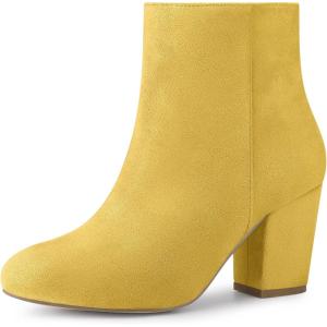 imageAllegra K Womens Round Toe Side Zip Chunky Heel Ankle BootsYellow