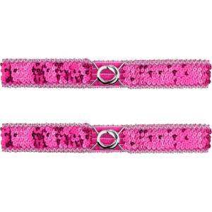 imageAllegra K Womens Skinny Elastic Waist Belts Sequins Decor Stretchy Belts for Dresses 2PCSSilver Side Rose Red