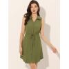 imageAllegra K Womens Denim Collar Button Down Tie Waist Jean Shirt DressArmy Green