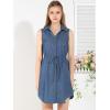 imageAllegra K Womens Denim Collar Button Down Tie Waist Jean Shirt DressBlue