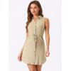 imageAllegra K Womens Denim Collar Button Down Tie Waist Jean Shirt DressKhaki
