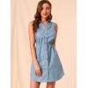 imageAllegra K Womens Denim Collar Button Down Tie Waist Jean Shirt DressLight Blue