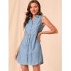 imageAllegra K Womens Denim Collar Button Down Tie Waist Jean Shirt DressLight Blue