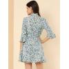 imageAllegra K Womens Floral 34 Bell Sleeve Smocked Belted Flare Ruffle DressWhite Mint