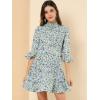 imageAllegra K Womens Floral 34 Bell Sleeve Smocked Belted Flare Ruffle DressWhite Mint