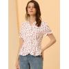 imageAllegra K Womens Summer Floral V Neck Ruffle Trim Puff Short Sleeve Button Down Shirt Top