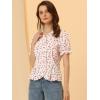 imageAllegra K Womens Summer Floral V Neck Ruffle Trim Puff Short Sleeve Button Down Shirt Top