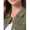 imageAllegra K Womens Washed Denim Jackets Button Up Puff Sleeve Cropped Jean JacketArmy Green