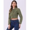 imageAllegra K Womens Washed Denim Jackets Button Up Puff Sleeve Cropped Jean JacketArmy Green