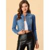 imageAllegra K Womens Washed Denim Jackets Button Up Puff Sleeve Cropped Jean JacketBlue