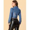 imageAllegra K Womens Washed Denim Jackets Button Up Puff Sleeve Cropped Jean JacketBlue