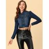 imageAllegra K Womens Washed Denim Jackets Button Up Puff Sleeve Cropped Jean JacketBlue Black