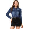 imageAllegra K Womens Washed Denim Jackets Button Up Puff Sleeve Cropped Jean JacketDark Blue