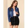 imageAllegra K Womens Washed Denim Jackets Button Up Puff Sleeve Cropped Jean JacketDark Blue