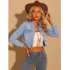 imageAllegra K Womens Washed Denim Jackets Button Up Puff Sleeve Cropped Jean JacketLight Blue