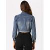 imageAllegra K Womens Washed Denim Jackets Button Up Puff Sleeve Cropped Jean JacketSky Blue