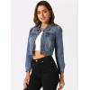 imageAllegra K Womens Washed Denim Jackets Button Up Puff Sleeve Cropped Jean JacketSky Blue