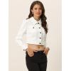 imageAllegra K Womens Washed Denim Jackets Button Up Puff Sleeve Cropped Jean JacketWhite